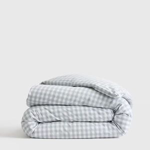 NEW Quince Classic Organic Percale Gingham Duvet Cover Set Blue Fog Full/Queen